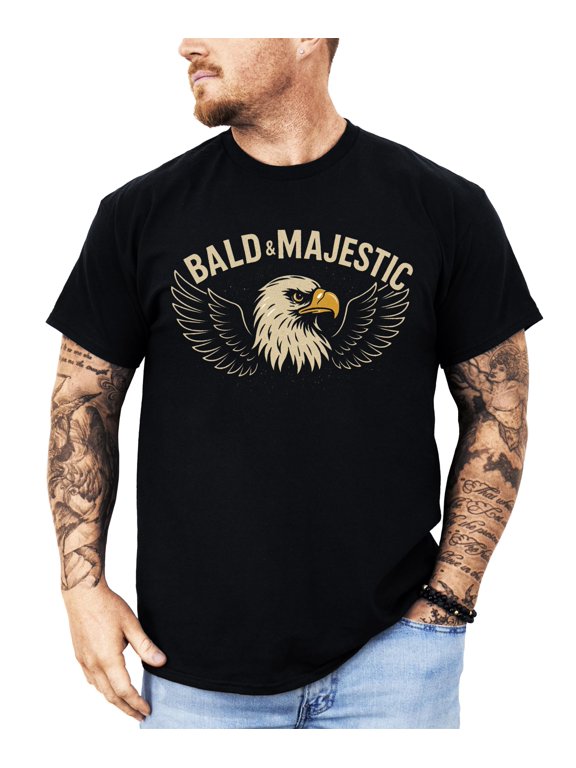 Funny Bald and Majestic Shirt for Men Eagle Dad Joke T-Shirt for Adults Black Shirt Adult 2XL