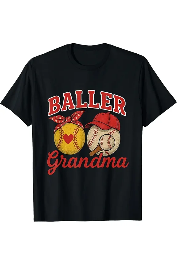 Funny Baller Grandma Softball Baseball T-Shirt - Cute Sports Lover Vintage Grandparent Game Day Gift Tee