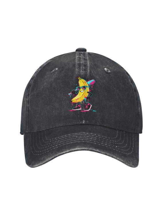 Funny Banana Ball Baseball Cap with Fashionable Glasses Denim Banana Hat Gifts for Men Women Adults
