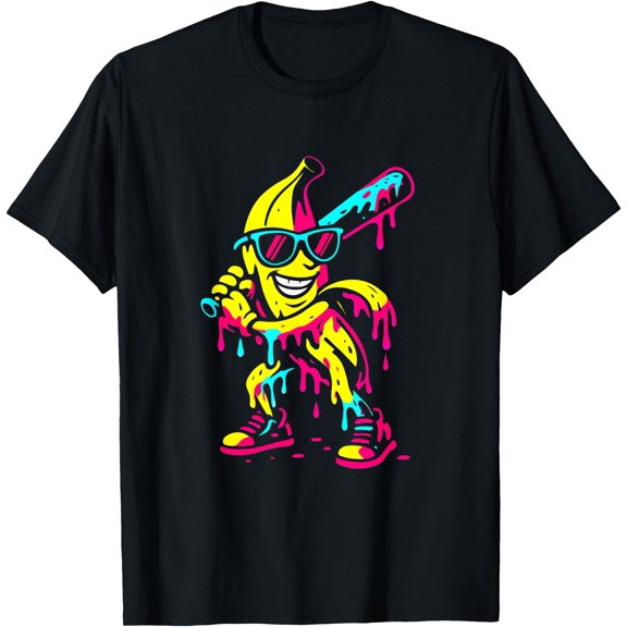 Funny Banana Baseball Drip T-Shirt for Fun-Loving with Cartoon Character and Cool Sunglasses