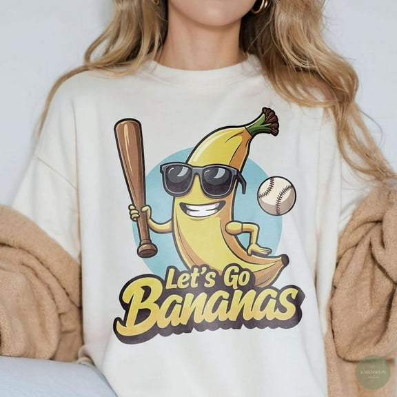 Funny Banana Baseball T-Shirt, Let’s Go Bananas Tee, Banana Playing Baseball Shirt, Sports Team Mascot Tee, Quirky Game Day Shirt
