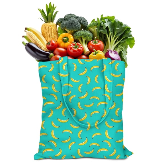 Funny Banana Canvas Tote Bag Tropical Yellow Fruit Pattern Print Design Aesthetic Illustration Painting Banana Lover Cute Kawaii Cartoon Sweet Reusable Eco-Friendly Lightweight Foldable Shopping Tote