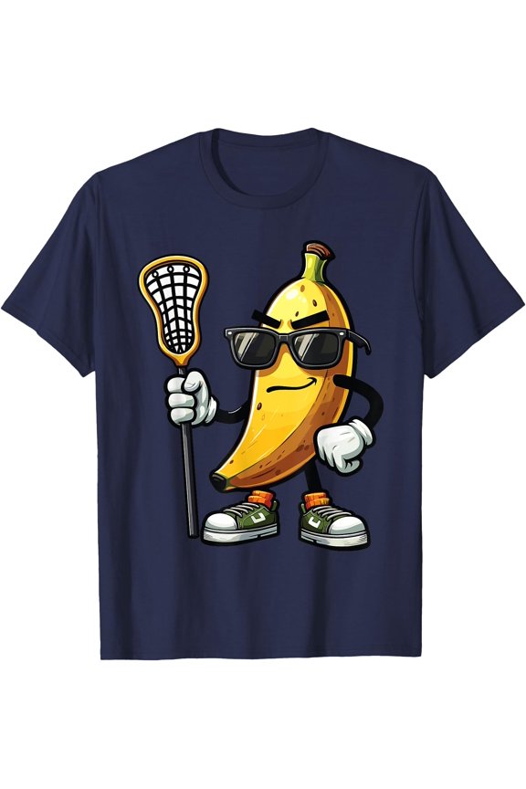 Funny Banana Playing Lacrosse LAX Sports Humor Design T-Shirt, Unisex T-Shirt