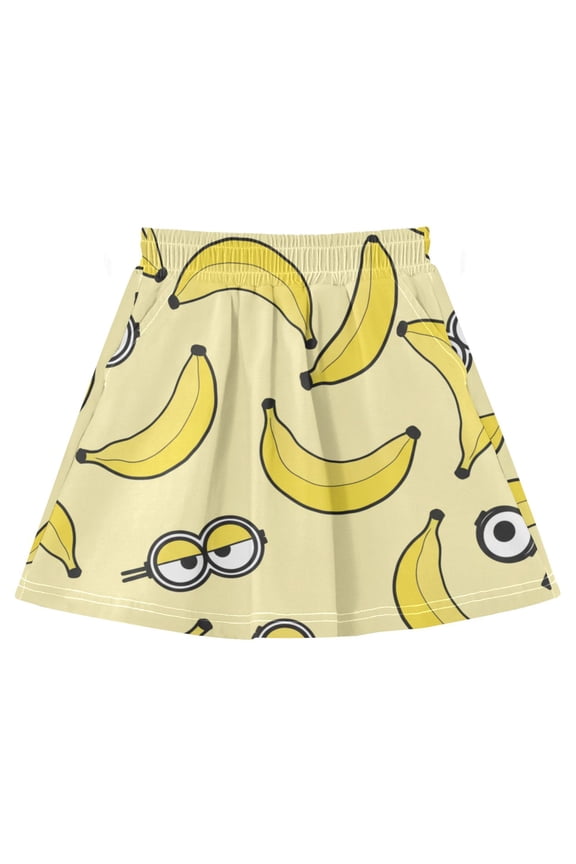 Funny Banana and Eye Cotton Skirt Built-in Liner Elastic A-Line Flared Skirt with Pockets
