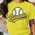thumbnail image 1 of Funny Bananas Baseball T-Shirt, Banana Playing Baseball Tee, Navy Blue Stroke Fruit Shirt, Bananas Lovers Sports Shirt, Quirky Baseball Fan Gift BTO12, 1 of 5