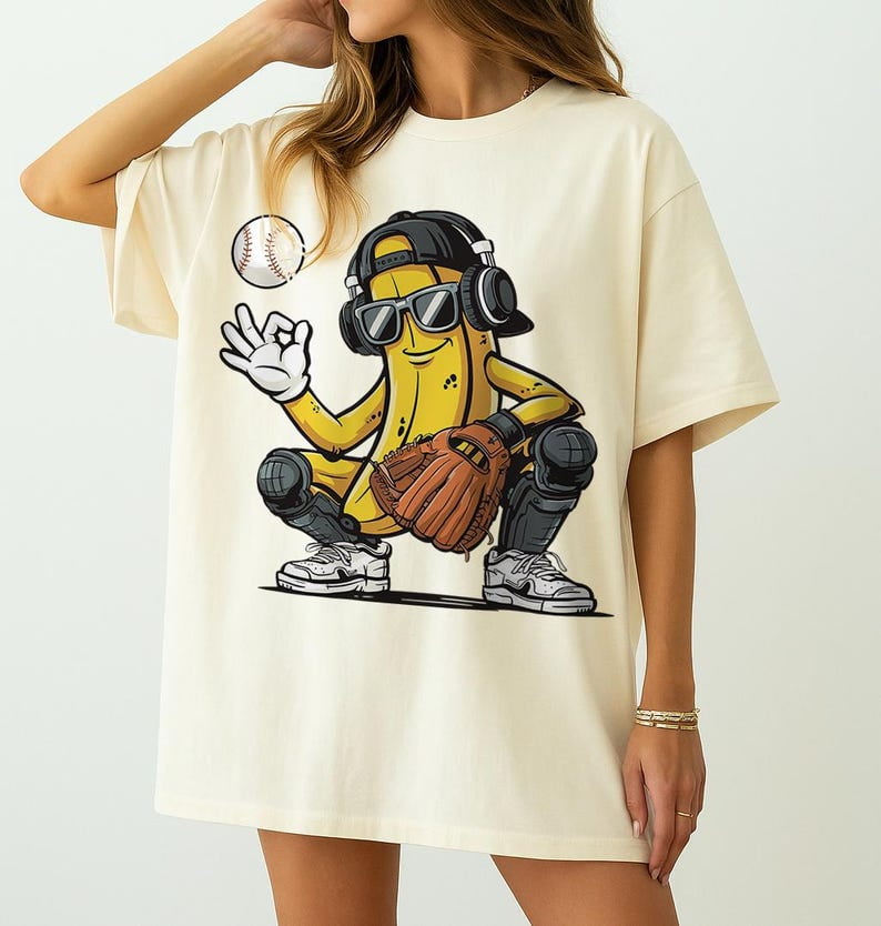 Funny Bananas Baseball T-Shirt, Cute Fruit Character Tee, Humorous Baseball Shirt, Cool Pun Sports Shirt, Game Day Gift Shirt