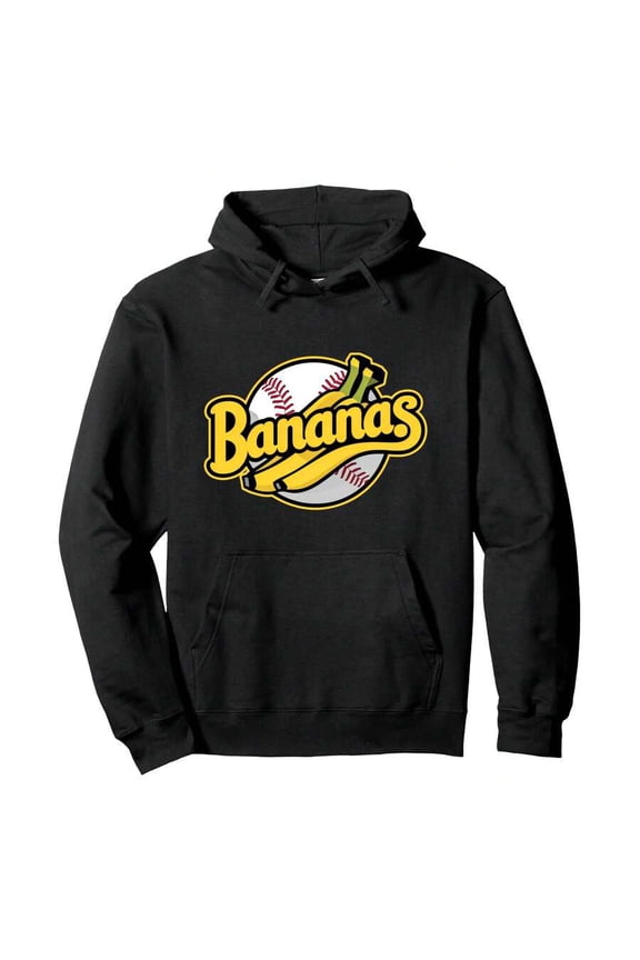 Funny Bananas Baseball Vintage Graphic Pullover HoodieMen's Metropolitan Wear Hoodie - Urban Noir Silhouette, TechBlend French Terry, From Café Couture To Midnight Rooftop Ready