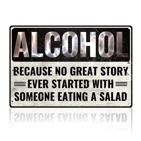 Funny Bar Alcohol Tin Sign Retro Metal Wall Decor 8" x 12" Beer No Great Story Started with Salad Vintage Wall Art Poster