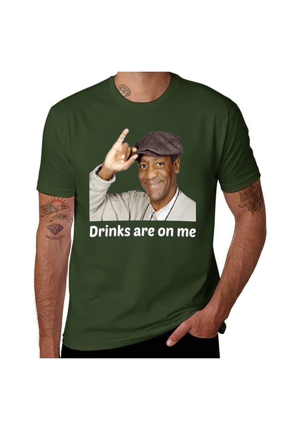 Funny Bar Gift T-Shirt - Drinks Are On Me Humor Tee, Adult Party Cotton Unisex Top Army Green-style XL