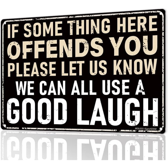 Funny Bar Sign or Man Cave Decor | 12x8 Durable Vintage Metal Beer Signs Wall Decorations for Home Bar/Basement/Garage/Mancave, Good Laugh Zone Humorous Offense Sign, 2350