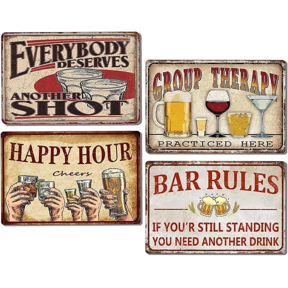 Funny Bar Signs For Home Bar Decor Bar Rules Tin Signs Vintage Happy Hour Sign Man Cave Decorations Coffee Pub Wall Art Poster 4 Pack Metal Sign