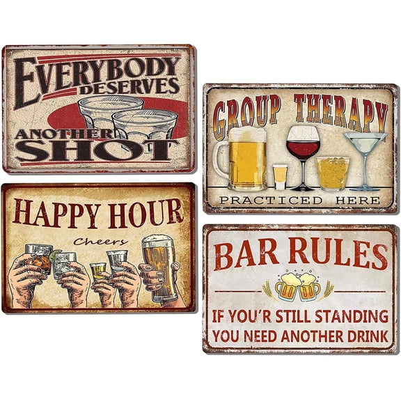 Funny Bar Signs For Home Bar Decor Bar Rules Tin Signs Vintage Happy Hour Sign Man Cave Decorations Coffee Pub Wall Art Poster 4 Pieces Metal Sign