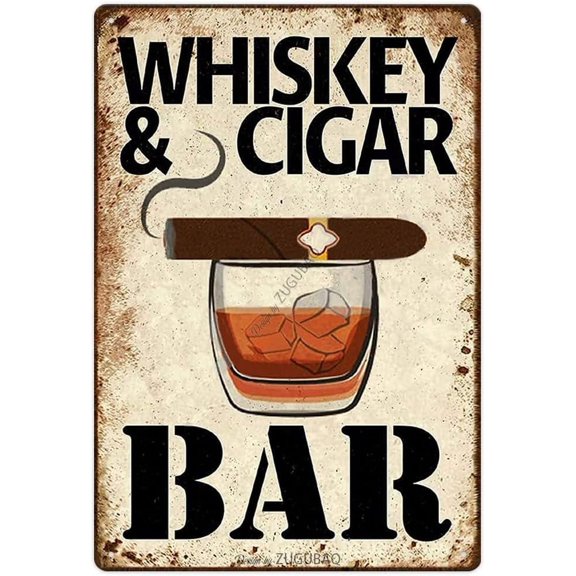 Funny Bar Tin Signs Decor - Whiskey and Cigars Retro Look Poster Metal Sign Accessories - Indoor Outdoor Man Cave Home Pub Garage Basement Vintage Wall Decorations 8x12 Inches - Father's Day Gift