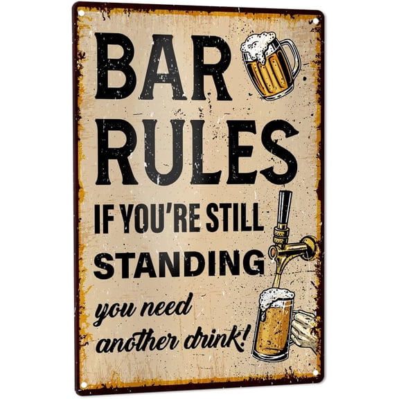 Funny Bar Wall Decor, Bar Rule Sign for Home Bar Pub Man Cave Garage Drinking Signs Retro Metal Tin Decoration 8" x 12"