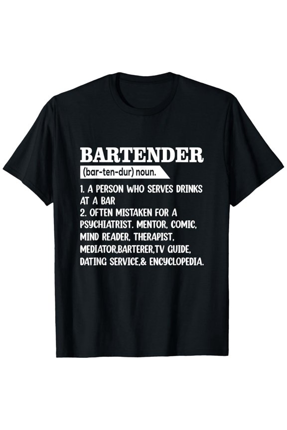 Funny Bartender Definition Graphic T-Shirt Retro Sarcastic Bar Staff Gift Apparel for Men and Women