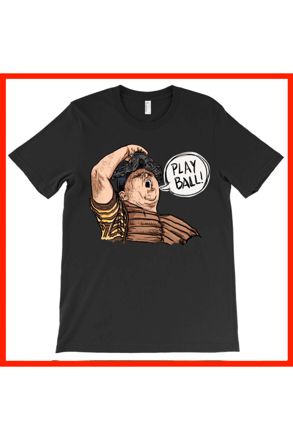 Funny Baseball Catcher 'PLAY BALL!' Cartoon T-Shirt - Sports Fan Gift AH101, Premium for Unisex - Extended Sizes Up to 5XL