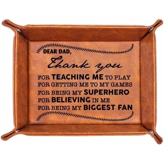 Funny Baseball Dad Gifts - Softball Dad PU Leather Valet Tray, Birthday from Son Daughter, Dad Desk Decor Organizer