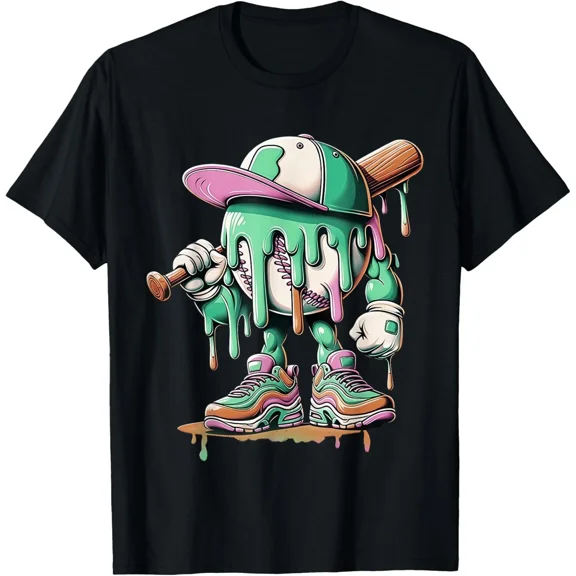 Funny Baseball Drip For Ice Cream Drip Sports Game Player Unisex T-Shirt ,up to size 5XL