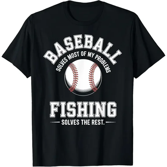 Funny Baseball Fishing Slogan Gift for Dad Men Short Sleeve Casual T-Shirt