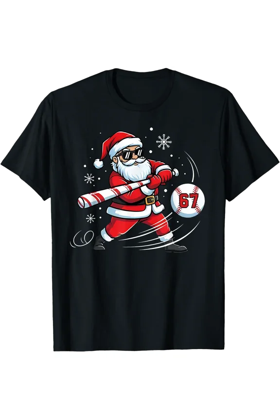 Funny Baseball Santa Christmas Pajamas T-Shirt for Festive Holiday Fun