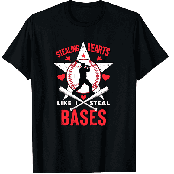 Funny Baseball T-Shirt Stealing Hearts Like I Steal Bases Graphic Tee Retro Sports Apparel for Men and Women