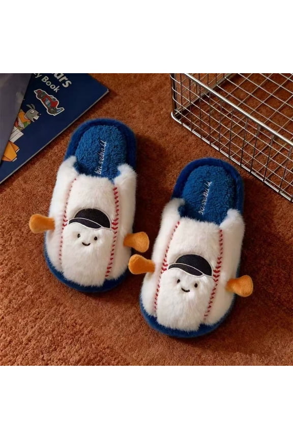 Funny Baseball Warm Winter Slipper, Boys Girls Ball House Home Shoes, Cute Non-Slip Indoor Outdoor Slippers for Sports Fan -Size 9