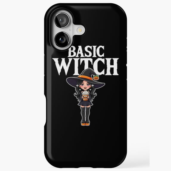 Funny Basic Witch Halloween Pun Compatible Phone Case for iPhone 11–17 Pro Max