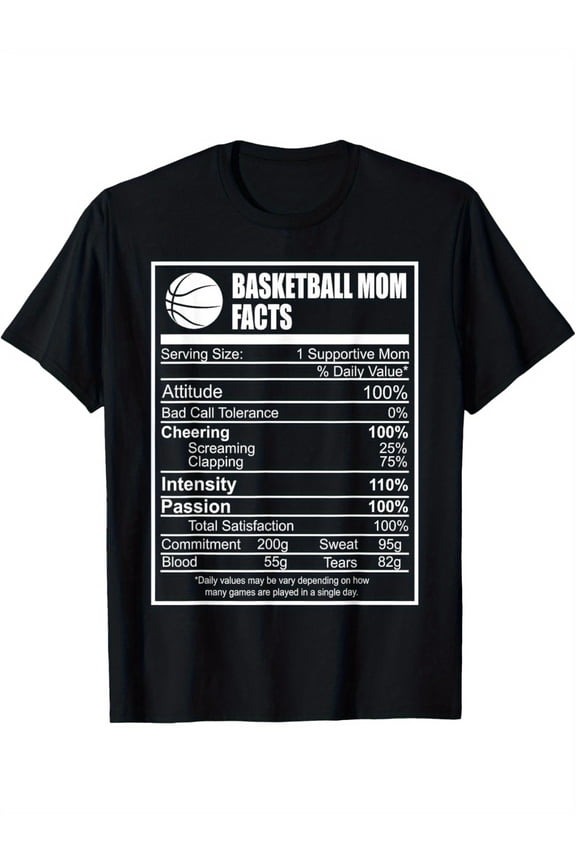 Funny Basketball Mom Facts Nutrition Label Graphic Tee - Supportive Sports Mother Retro Black T-Shirt - Women's Athletic Fan Apparel
