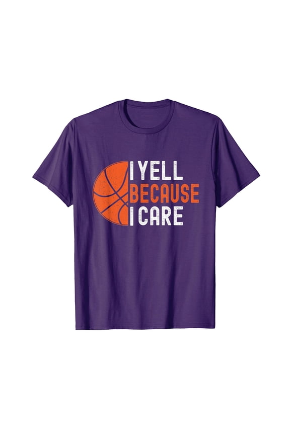 Funny Basketball Player Humor Purple T-Shirt - I Yell Because I Care Design