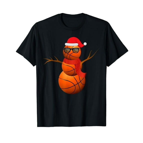 Funny Basketball Snowman Holiday Spirit Christmas Pajama T-Shirt Black Tee