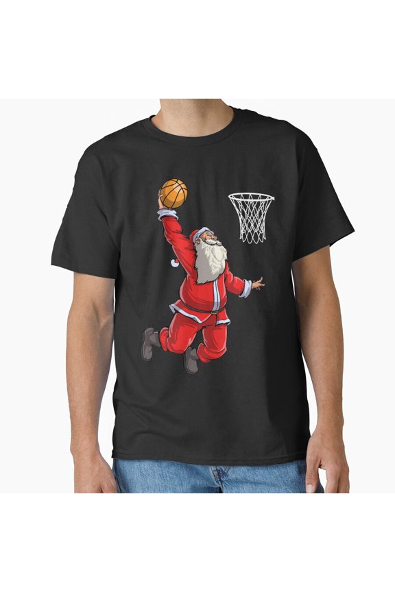 Funny Basketball St. Nick Claus Slam Dunk Christmas Sports G295 Unisex T-Shirt, Up to Size 5XL