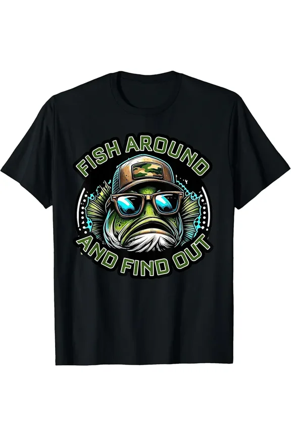 Funny Bass Fish Fishing Graphic Gift for Dad Husband Fisherman Short Sleeve Novelty T-Shirt