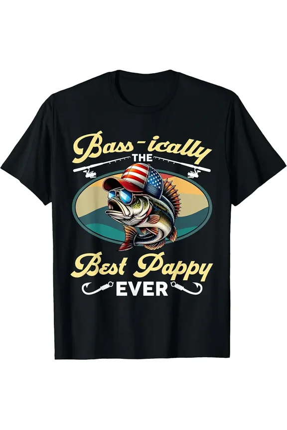 Funny Bass Fishing Best Pappy Ever Graphic for Men Gift for Grandfather Short Sleeve T-Shirt