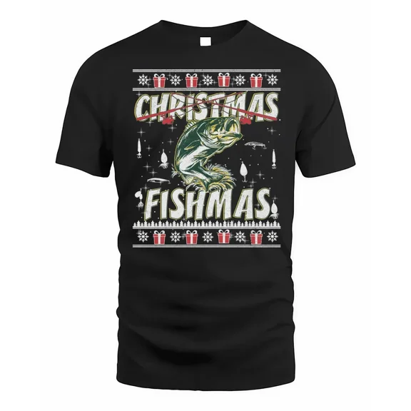 Funny Bass Fishing Fisherman Ugly Christmas Fishmas Men Gift Shirt