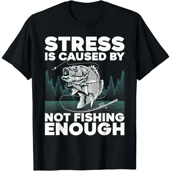Funny Bass Fishing Stress Relief Graphic for Fisherman Angler Unisex Short Sleeve Novelty T-Shirt