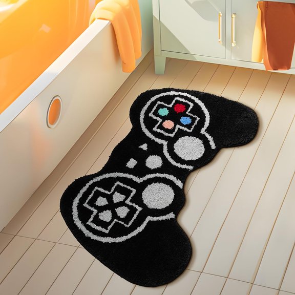 Funny Bath Mat - Cute Black Gamepad Bath Rug, Non Slip Washable Soft Absorbent Funky Bath Decor Preppy Cool Shower Rug for Bathroom Floor & Bedroom 20"x32"