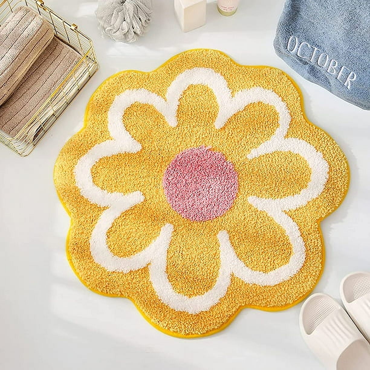 Funny and Cute Floral Decorative Bath Mat: Circle Shaped Absorbent ...