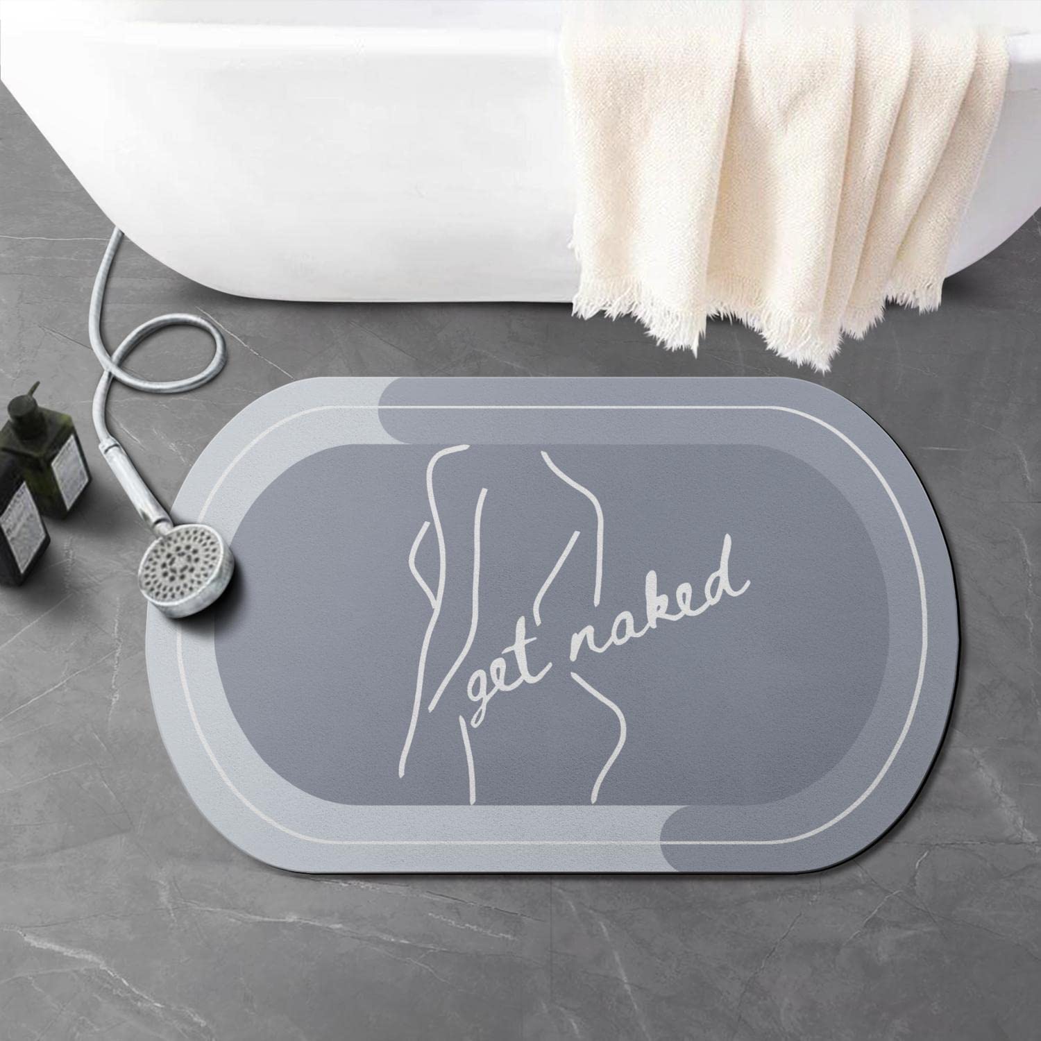 Funny Bath Mat Super Absorbent Quick Dry 17"x27" Rubber Backed Washable Fun Bathroom Rugs Non Slip Bath Rugs Mats for Shower Oval Blue Bathroom Rug