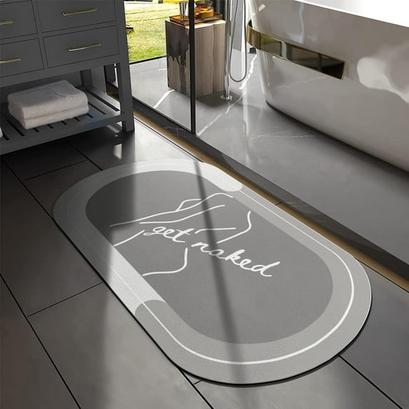 Funny Bath Mat Super Absorbent Quick Dry 20"x32" Rubber Backed Washable Fun Bathroom Rugs Non Slip Bath Rugs Mats for Shower Oval Gray Bathroom Rug