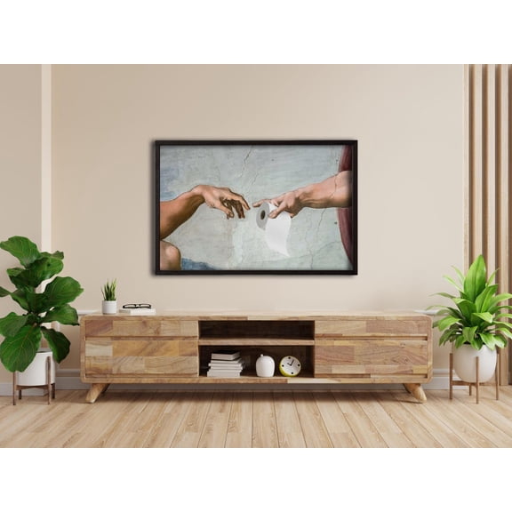 Funny Bathroom Altered Renaissance Creation Toilet Meme Minimalist Art, Unframed Poster
