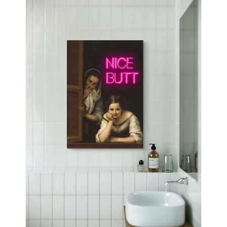 Funny Bathroom Art Print, Nice Butt Neon Sign, Wall Poster, Humorous Wall Decor, Quirky Vintage Painting Unframed Paper Print
