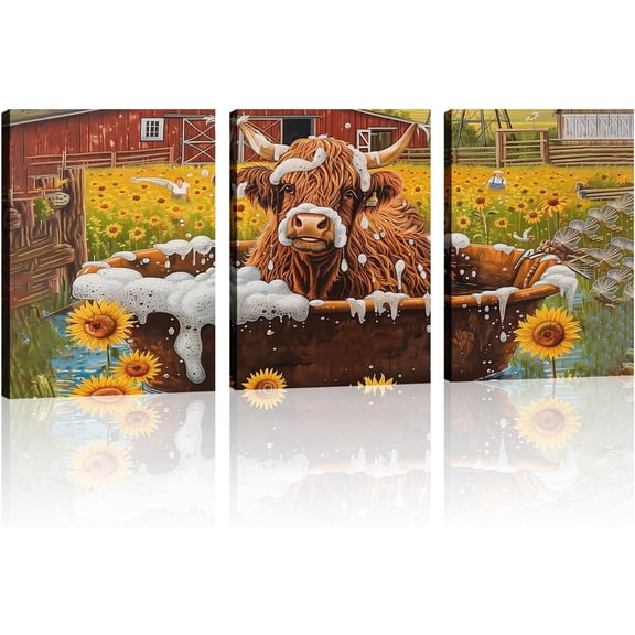 Funny Bathroom Canvas Wall Art 3 Piece Cute Black Cat in Toilet Picture Pet Painting Animal Print Minimalism Bathroom Art Wall Decor d(Art-3,11.00"x14.00"x3P)