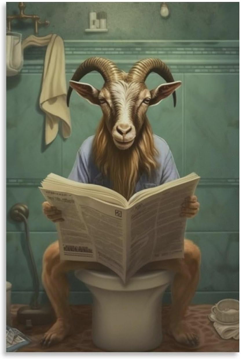 Funny Goldendoodle Bathroom Canvas Art - Dog Reading Newspaper On Toilet Humor Wall Decor 12x16in