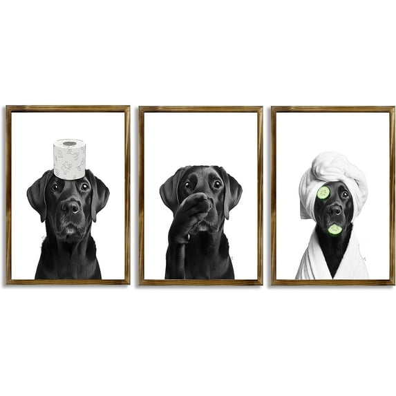Funny Bathroom Canvas Wall Art Set Of 3 Cute Black Labrador Dog Poster Abstract Dog Lovers Animal Aesthetic Prints Painting For Home Bathroom Lavatory Toilet Wall Decor 8x10in d
