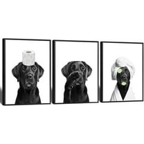 Funny Bathroom Canvas Wall Art Set Of 3 Cute Black Labrador Dog Poster Abstract Dog Lovers Animal Aesthetic Prints Painting For Home Bathroom Lavatory Toilet Wall Decor 8x10in d