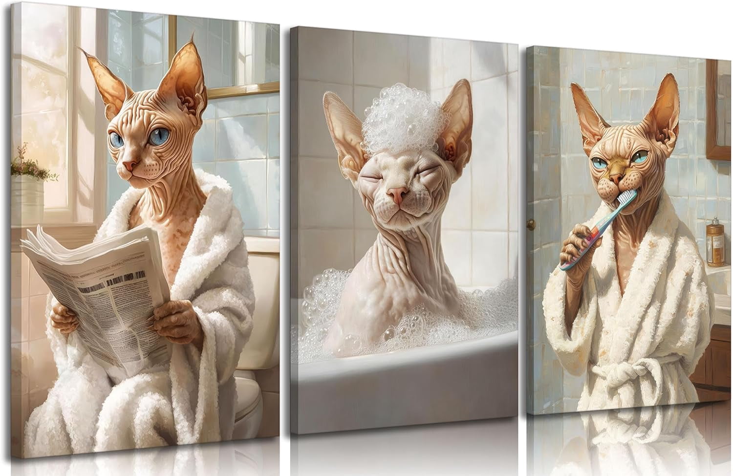Funny Bathroom Cat Canvas Wall Art Sphynx Cat Wall Decor Pictures ...