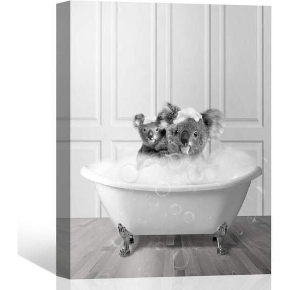 Funny Bathroom Decor Cute Koalas Take Bath in Bathtub Canvas Prints Wall Art Modern Animals Pictures Artwork for Kids Room Nursery Home Decoration Gifts