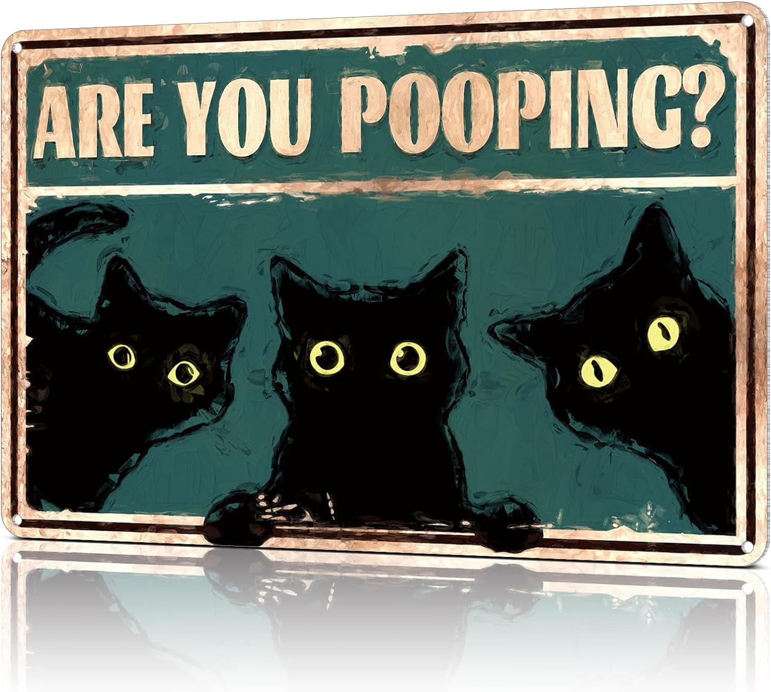 Funny Bathroom Decor Wall Art Cute Black Cat Metal Tin Sign Are You ...