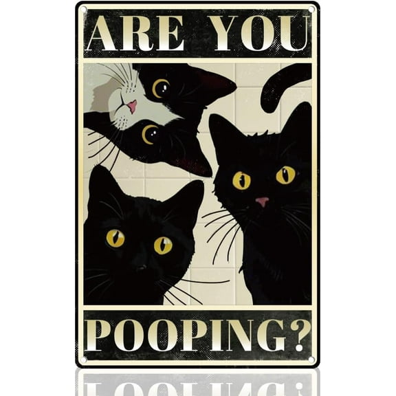 Funny Bathroom Decor Wall Art Cute Black Cat Metal Tin Sign Are You Pooping Restroom Decoration Vintage Signs Posters Gifts for Home Office Toilet Shower Room Wall Decor 6X8 Inches