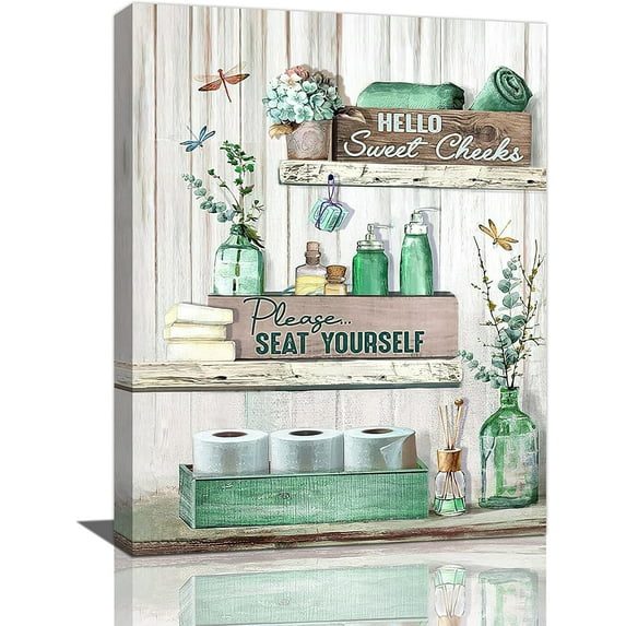 Funny Bathroom Decor Wall Art Teal Rustic Farmhouse Bathroom Picture Wall Decor Dragonfly Bathroom Rules Canvas Painting Print Bathroom Signs Please Sit Yourself Artworks Framed Laundry Toilet 12"x16"